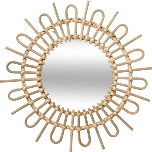 Espelho decorativo de parede bege em rattan sol