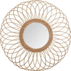 Espelho decorativo ROSÁCEA em rattan bege