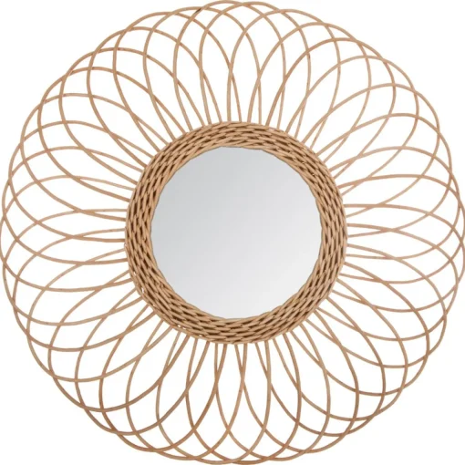 Espelho decorativo ROSÁCEA em rattan bege