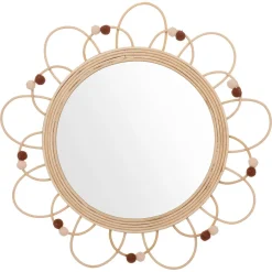 Espelho POMME bege em rattan com pompons 38cm