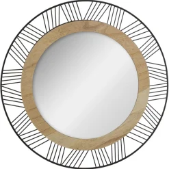 Espelho redondo decorativo ARCHI em metal e madeira 45cm