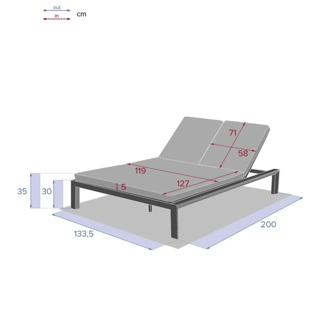 Espreguiçadeira dupla ÉVASION graphite e antracite