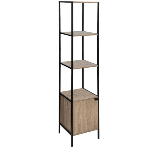 Estante ALIAJ castanho com prateleiras e porta 176x35cm