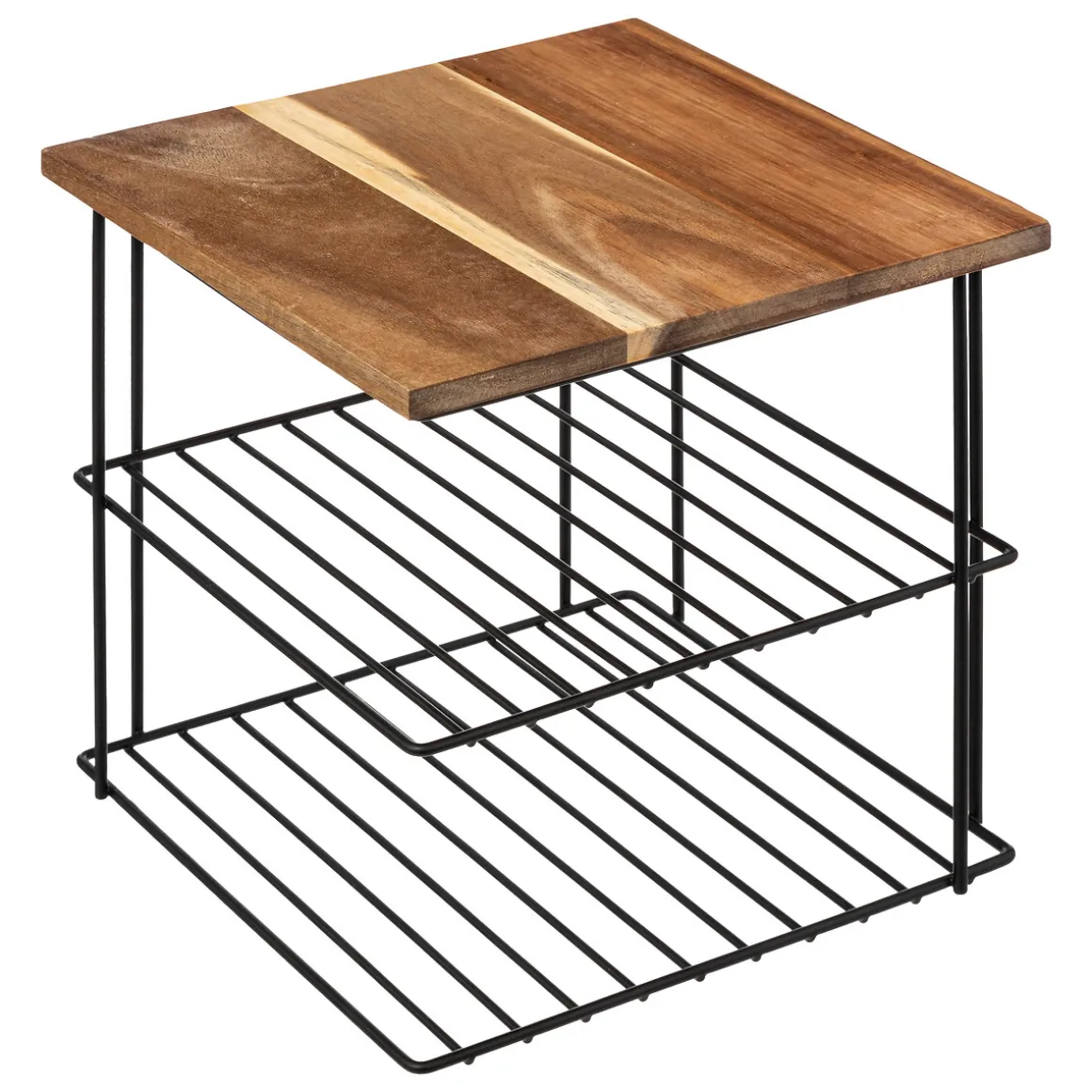 Estante com 2 níveis em ferro e madeira acácia