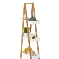 Estante wc branca em bambu com 3 níveis