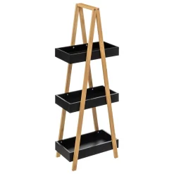 Estante wc preto em bambu com 3 níveis