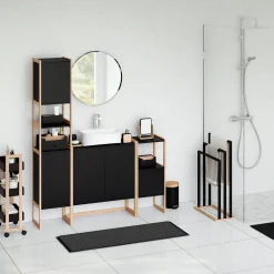 Estante wc preto em bambu com 3 níveis