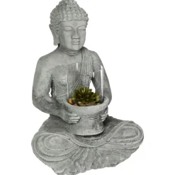 Estatueta decorativa buda cinza em cimento