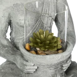 Estatueta decorativa buda cinza em cimento