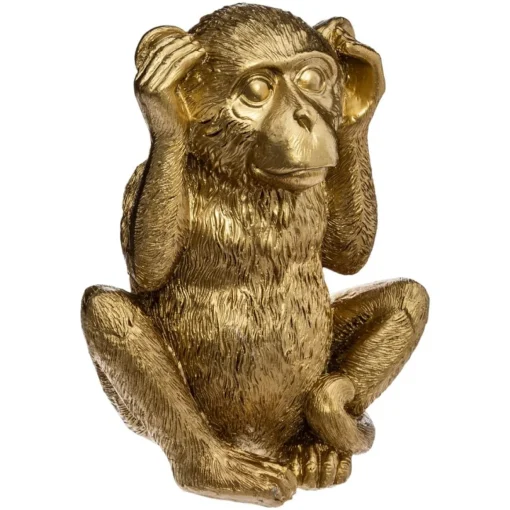 Estatueta macaco sábio surdo dourada