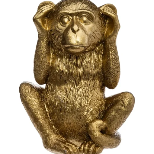 Estatueta macaco sábio surdo dourada