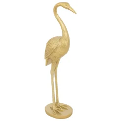Estátua de garça dourada em resina 41cm