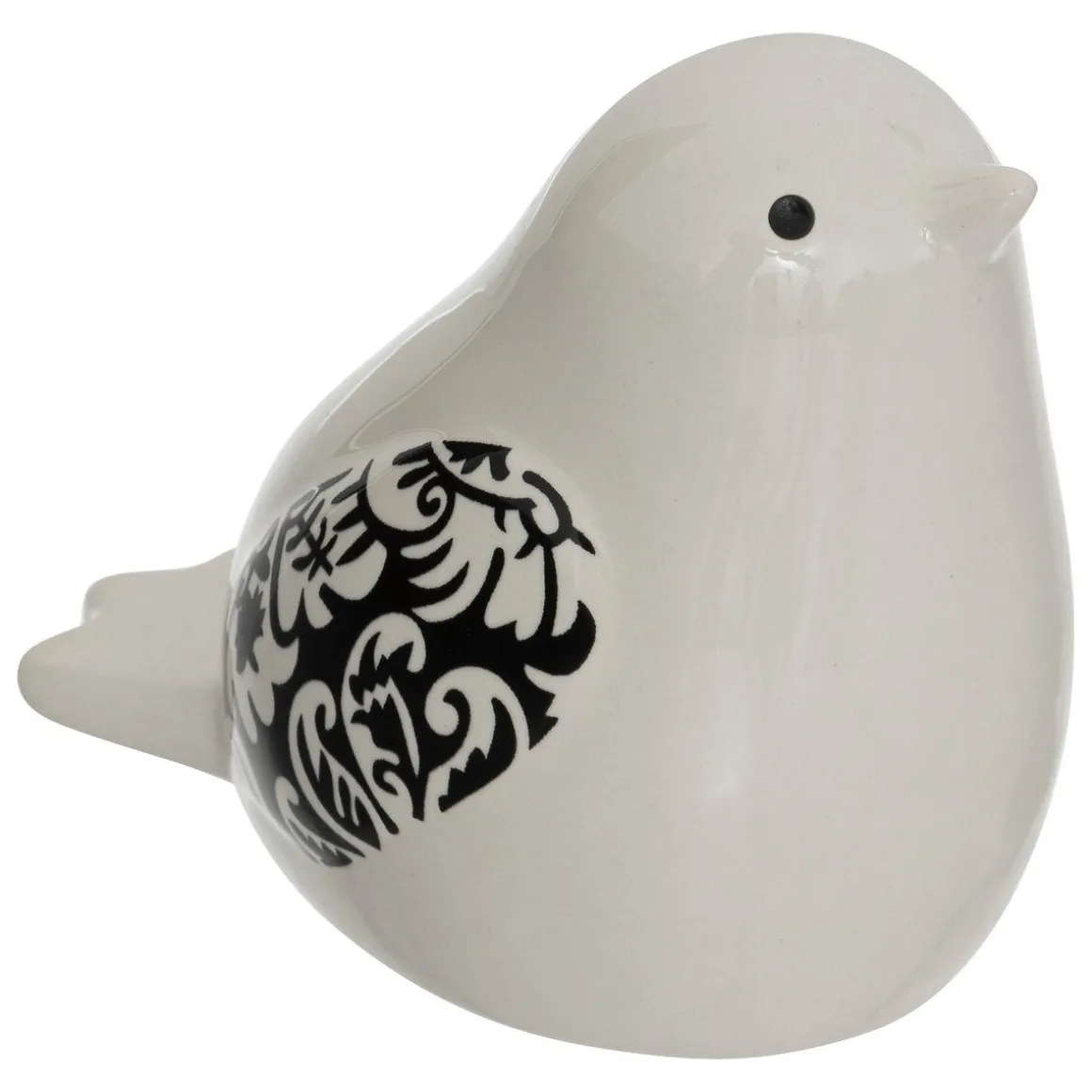 Estátua de passaro branco e preto em cerâmica