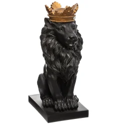 Estátua leão preto e dourado 34cm
