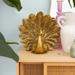 Estátua pavão WILD ROMANCE dourada 27cm