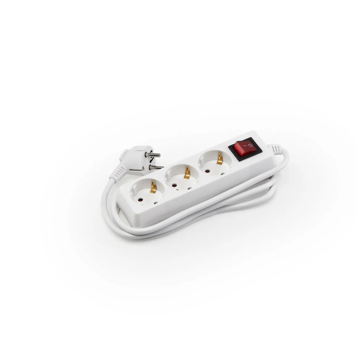 Extensão elétrica branca com 3 tomadas com interruptor