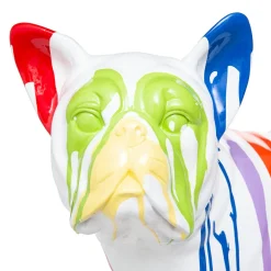 Figura cão branco com riscas coloridas