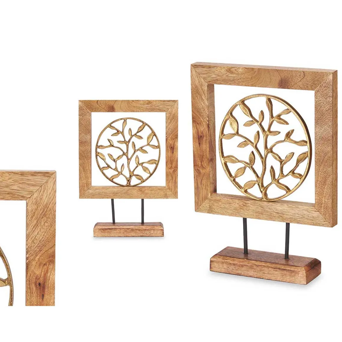 Flor decorativa em metal com suporte em madeira