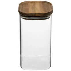 Frasco de vidro com tampa em madeira acácia 1,3l