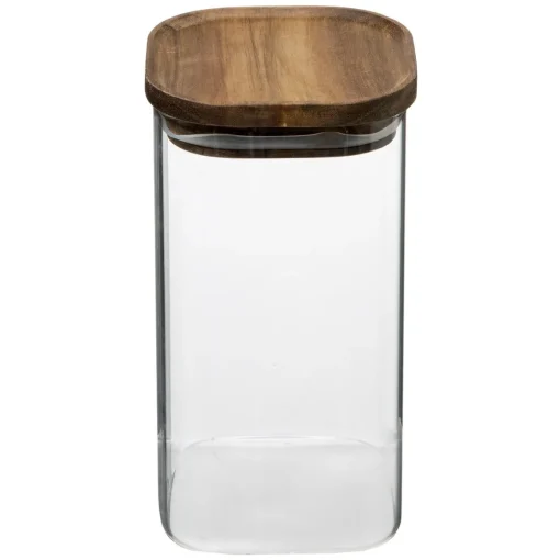 Frasco de vidro com tampa em madeira acácia 1,3l