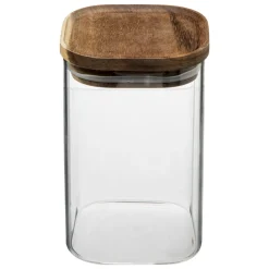 Frasco de vidro com tampa em madeira acácia 1l