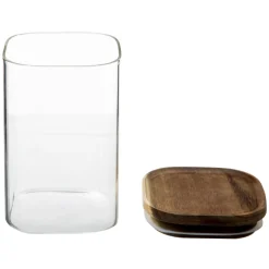 Frasco de vidro com tampa em madeira acácia 1l