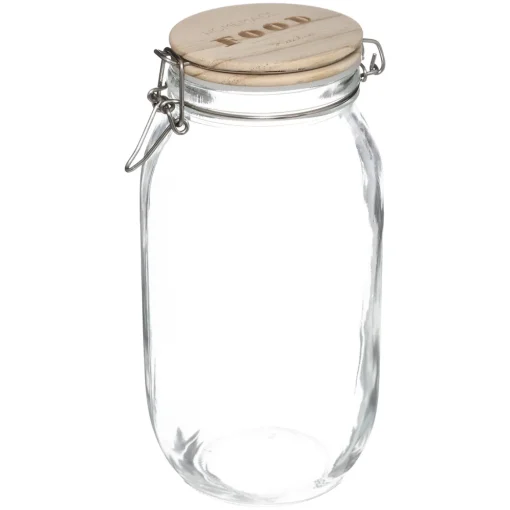 Frasco de vidro com tampa madeira 2l