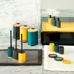 Frasco doseador NATUREO azul petróleo com base em bambu