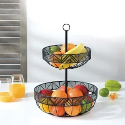 Fruteira em metal preta 2 níveis