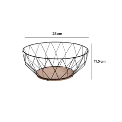 Fruteira losango em metal preto e mdf
