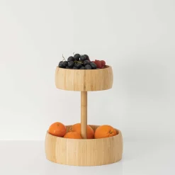 Fruteira redonda em bambu com 2 níveis