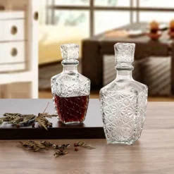 Garrafa de licor retangular em vidro