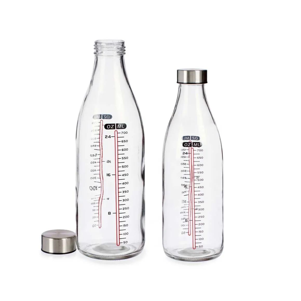 Garrafa de vidro medidora com tampa em aço 1l
