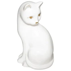 Gato decorativo mya branco em cerâmica