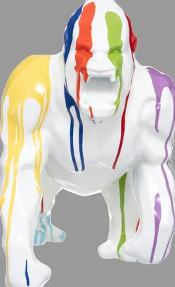 Gorila decorativo em resina branco com riscas coloridas