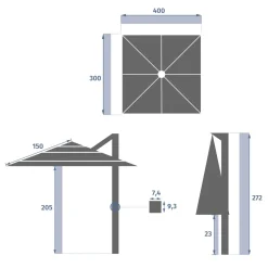 Guarda-sol MELHIA cinza graphite e antracite 4x3m