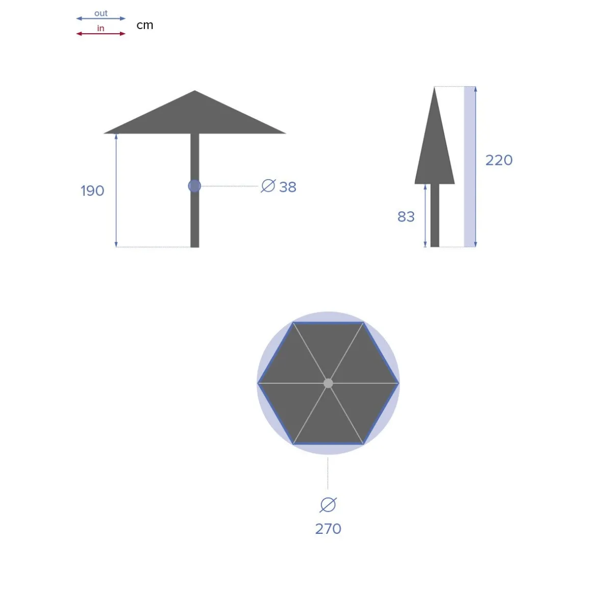 Guarda-sol SOYA azul canard 2,7m