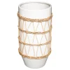 Jarra branca em cerâmica e decoração em rattan 25cm