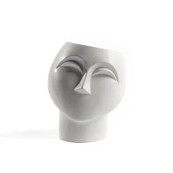 Jarra de cerâmica branca figura cara de mulher