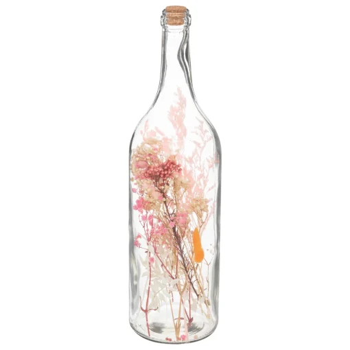 Jarra Em Vidro Com Flores Rosa 45cm