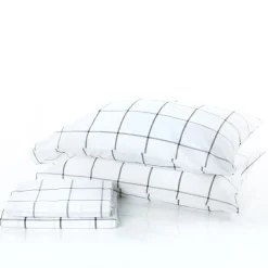 Jogo cama de casal AUTOMNE xadrez branco 240x290cm