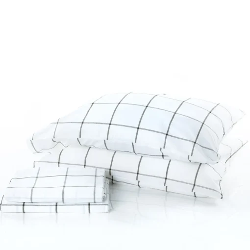 Jogo cama de casal AUTOMNE xadrez branco 240x290cm