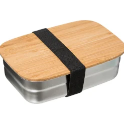 Lancheira inox com tampa em bambu