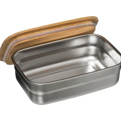 Lancheira inox com tampa em bambu