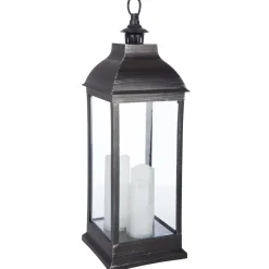 Lanterna Antique Preta Em Metal Com 3 Velas LED