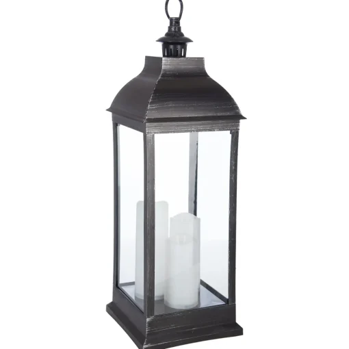 Lanterna Antique Preta Em Metal Com 3 Velas LED