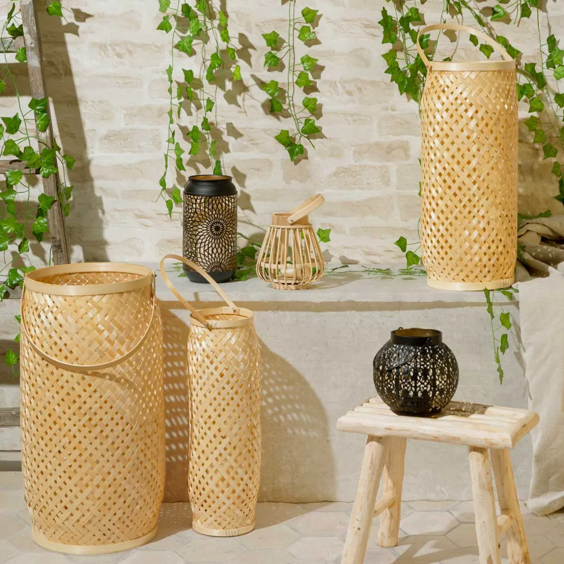 Lanterna natural CROSS em bambu 52cm