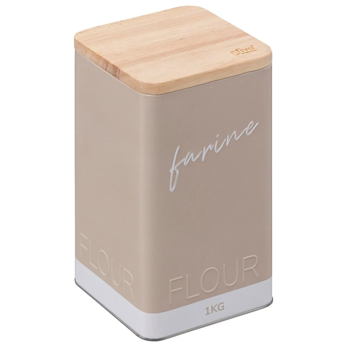 Lata bege em metal para farinha