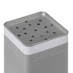 Lata cinza em metal para utensílios