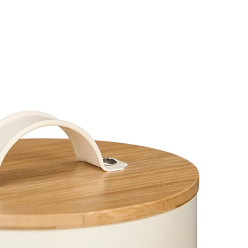 Lata para alhos creme de metal com tampa bambu